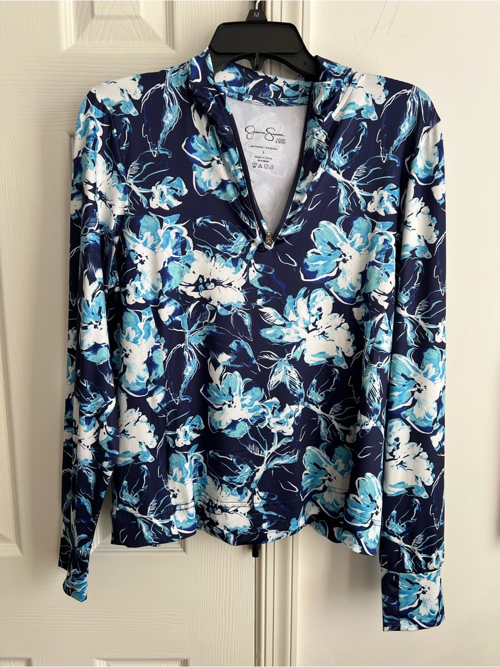 Jessica Simpson Navy and White Floral Long-Sleeve Popover